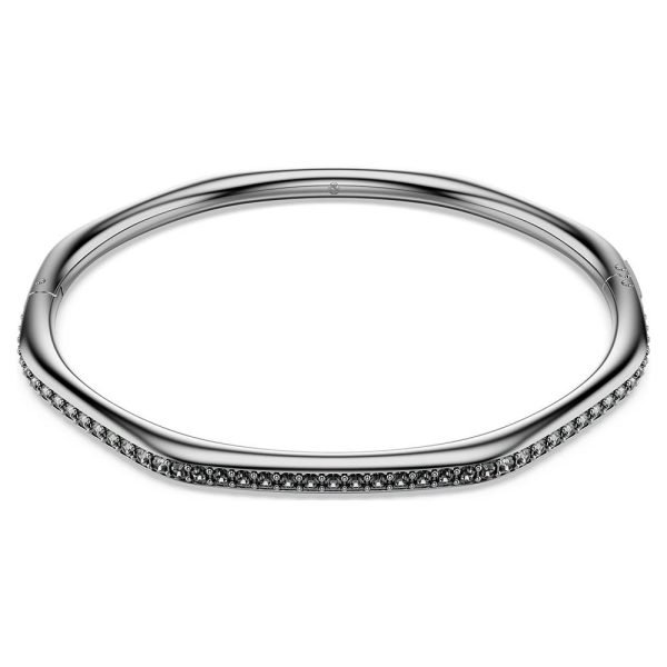 Swarovski Dextera bangle Octagon shape, Round cut, White, Ruthenium plated