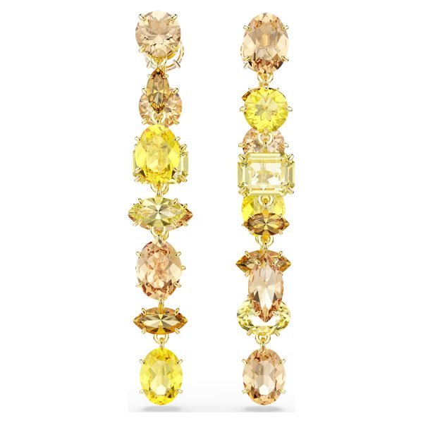 Swarovski Gema drop earrings Asymmetrical design, Mixed cuts, Long, Yellow, Gold-tone plated 5718073