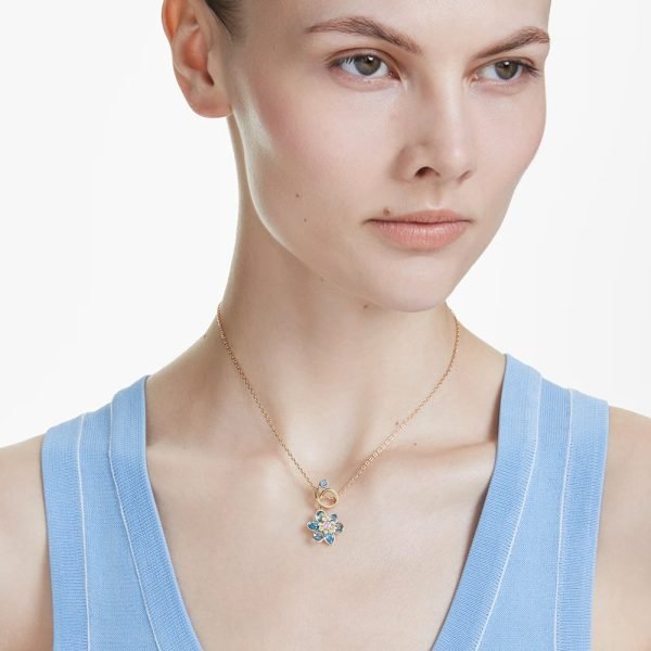 Swarovski Idyllia pendant Mixed cuts, Flower, Blue, Gold-tone plated 5709029