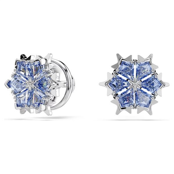 Swarovski Magic stud earrings Snowflake, Blue, Rhodium plated 5734242