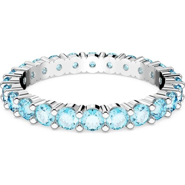 Swarovski Matrix ring, Round cut, Blue, Rhodium plated