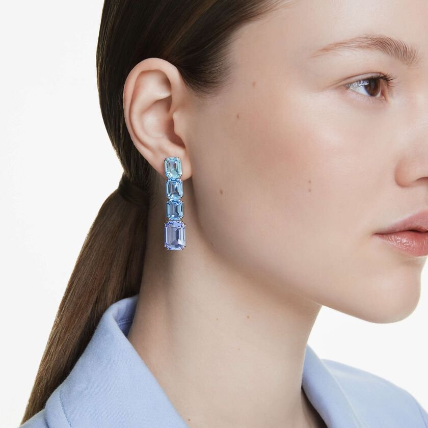 Swarovski Millenia drop earrings, Octagon cut, Color gradient, Blue, Rhodium plated 5696516 (2)