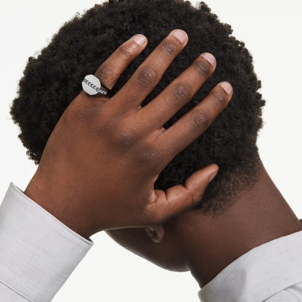 Swarovski Dextera ring Octagon shape, Round cut, Black, Ruthenium plated