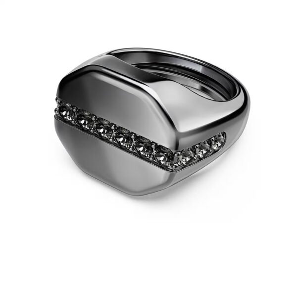 Swarovski Dextera ring Octagon shape, Round cut, Black, Ruthenium plated
