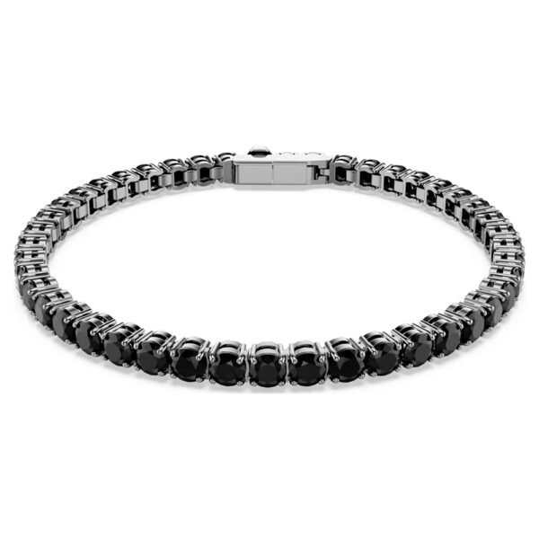 Swarovski Matrix Tennis bracelet Round cut, Black, Ruthenium plated