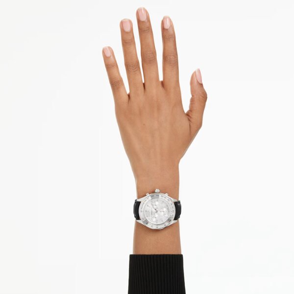 Swarovski Dextera tachymetre watch Swiss Made, Leather strap, Silver tone, Stainless steel 5728378