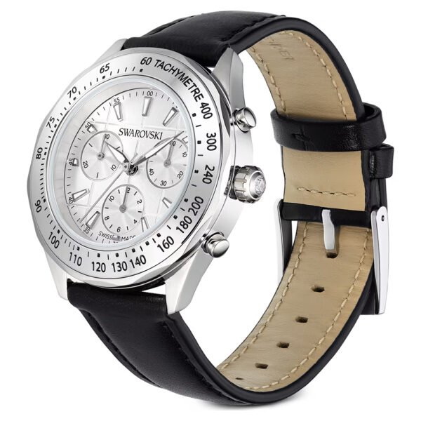 Swarovski Dextera tachymetre watch Swiss Made, Leather strap, Silver tone, Stainless steel 5728378