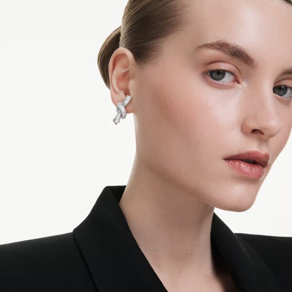 Swarovski Matrix earrings Baguette cut, Knot, White, Rhodium plated 5727040