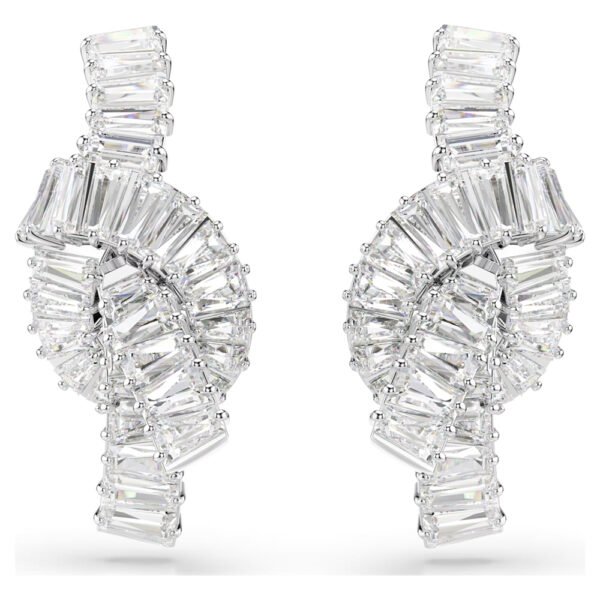Swarovski Matrix earrings Baguette cut, Knot, White, Rhodium plated 5727040