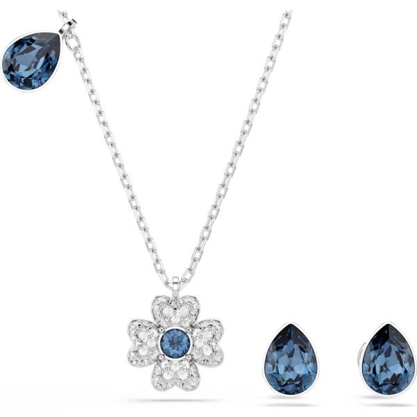 Swarovski Symbolica set, Clover, Blue, Rhodium plated 5734546