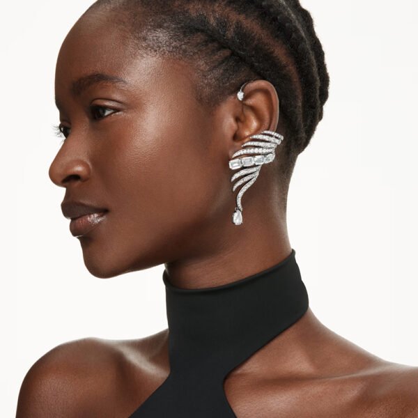 Swarovski The Vienna Collection ear cuffs Feather, Large, White, Ruthenium plated 5733809