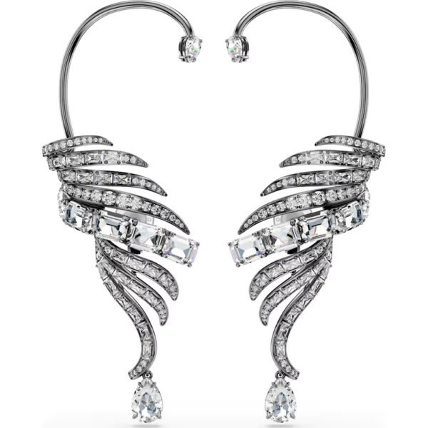 Swarovski The Vienna Collection ear cuffs Feather, Large, White, Ruthenium plated 5733809